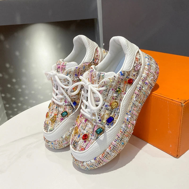 Designer Sneakers for Women 2025 New Spring Shiny Rhinestones Women's Vulcanize Shoes Fashion Autmn Platform Casual Shoes Female