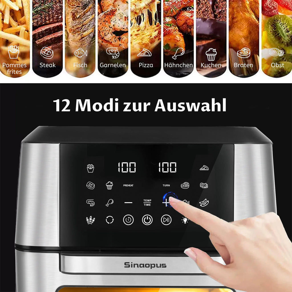 12L Air Fryer Mini Oven,Multi Function Smart machine Air fryers with Glass Viewing Window,Oilless Cooker with LED Touch Control