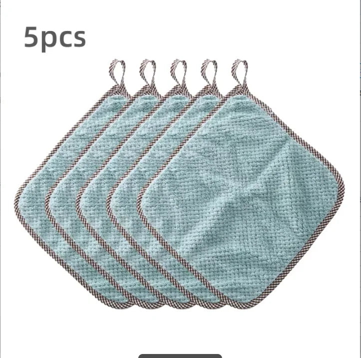 5pcs Soft Reusable Dish Towels, 9.8x9.8in Coral Fleece Cleaning Rags, Household Absorbent Non-shedding Dishwashing Cloth, Double