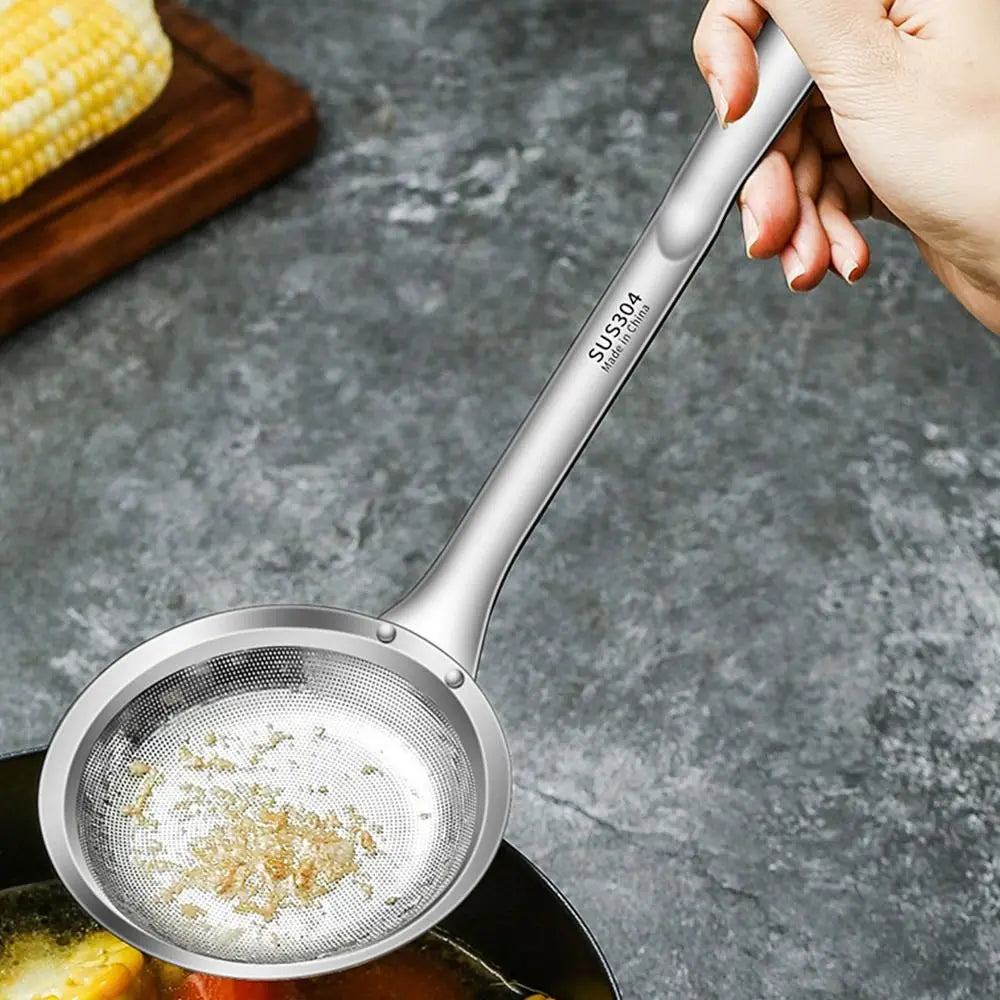 304 Stainless Steel Fat Skimmer Spoon Fine Mesh Grease Foam Removing Oil Dregs Fishing Percolator Fried Food Net Strainer