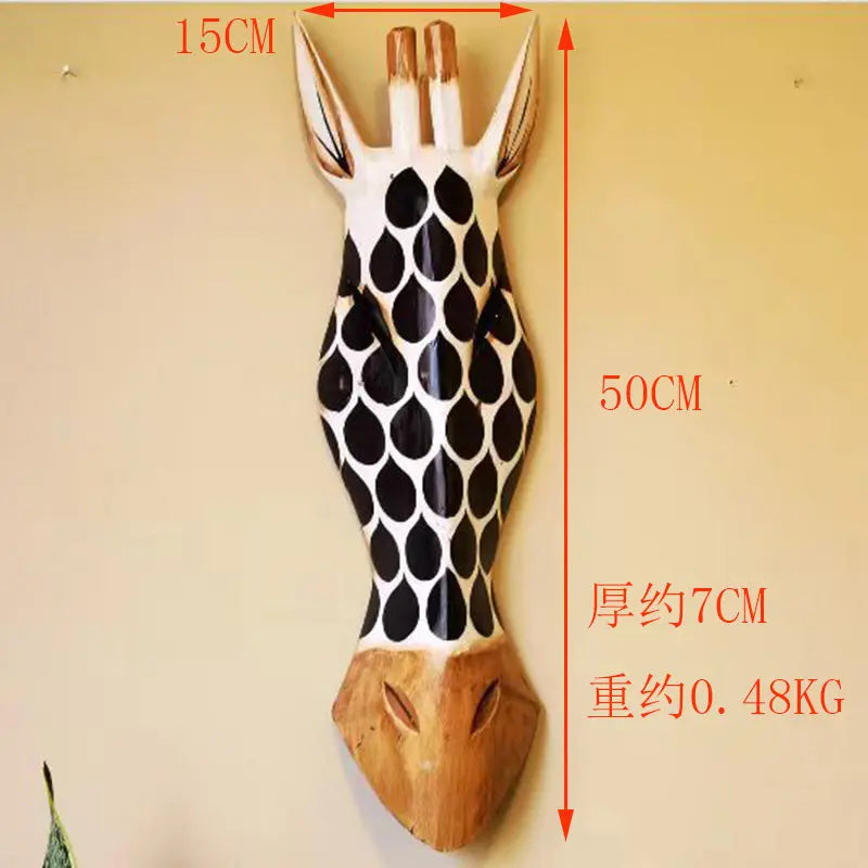 50cm Hand-Painted Vintage Wooden Wall Art  African Animal Murals in American Style Rustic Decor for Coffee Shop Bar Living Room