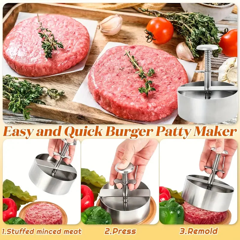 1PC Stainless Steel Hamburger Patty Manual Meat Cheeseburger Press Round Diy Patty Meat Dumpling Wrapper Kitchen Supplies Tools