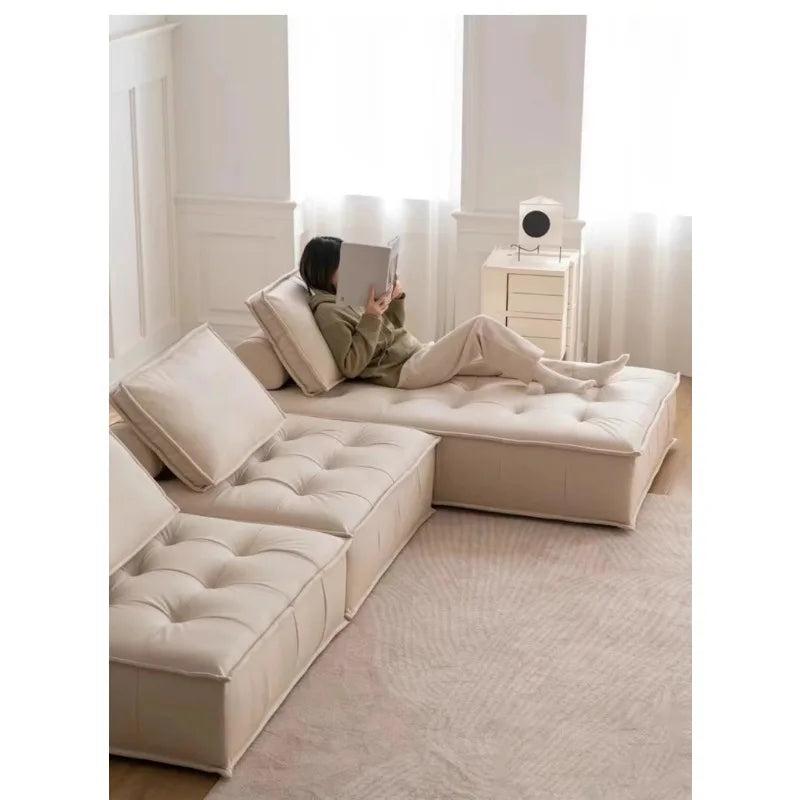 Compression Sofa High-end Light Luxury Living Room Boneless Sofa Small Apartment Three-seater Fabric Double Tofu Block Sofa