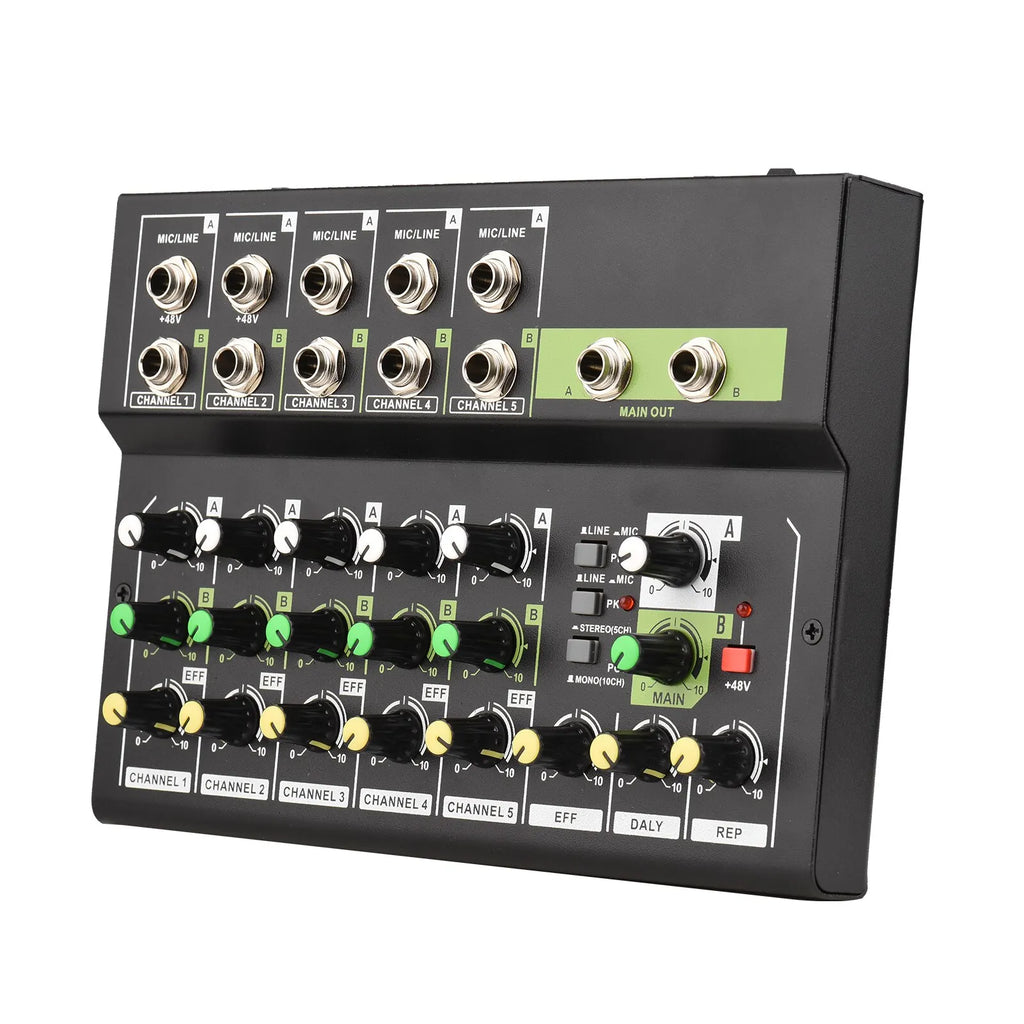 10-Channel Mixing Console Digital Audio Mixer Stereo Mic/Line Mixer Reverb & 48V Phantom Power for Recording DJ Live Karaoke