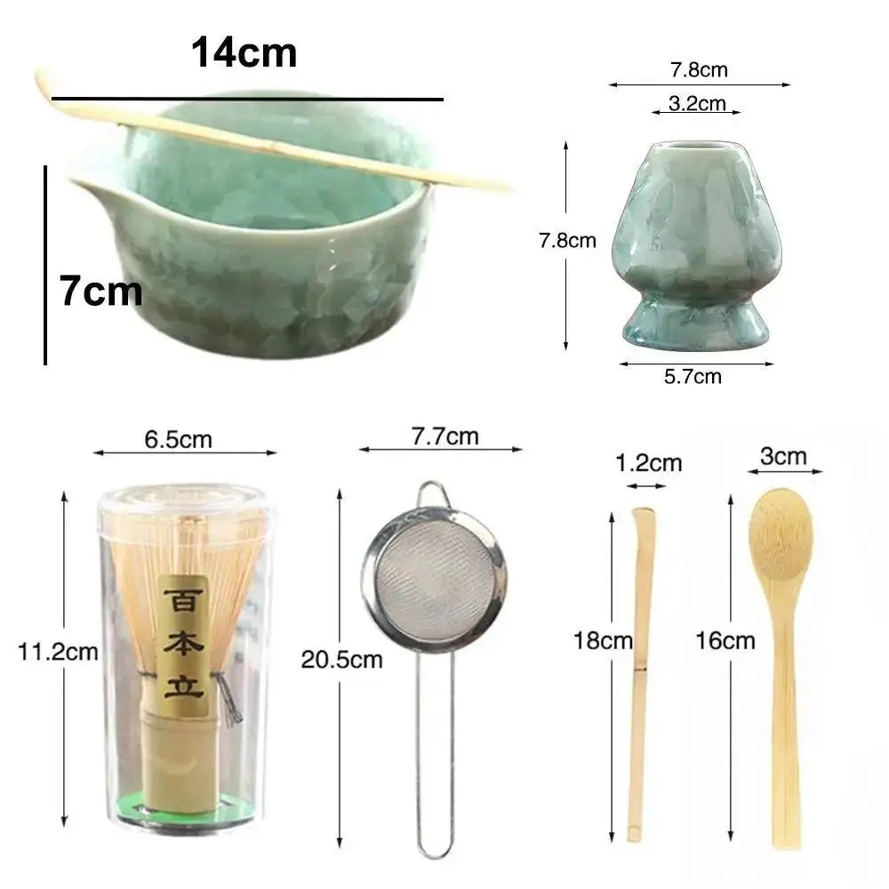 6PCS Matcha Tea Set - Matcha Ceramic Bowl, Food-Grade Whisk, Handmade Bamboo Tea Whisk, Tea Scoop, Tea Ceremony Diy Tools