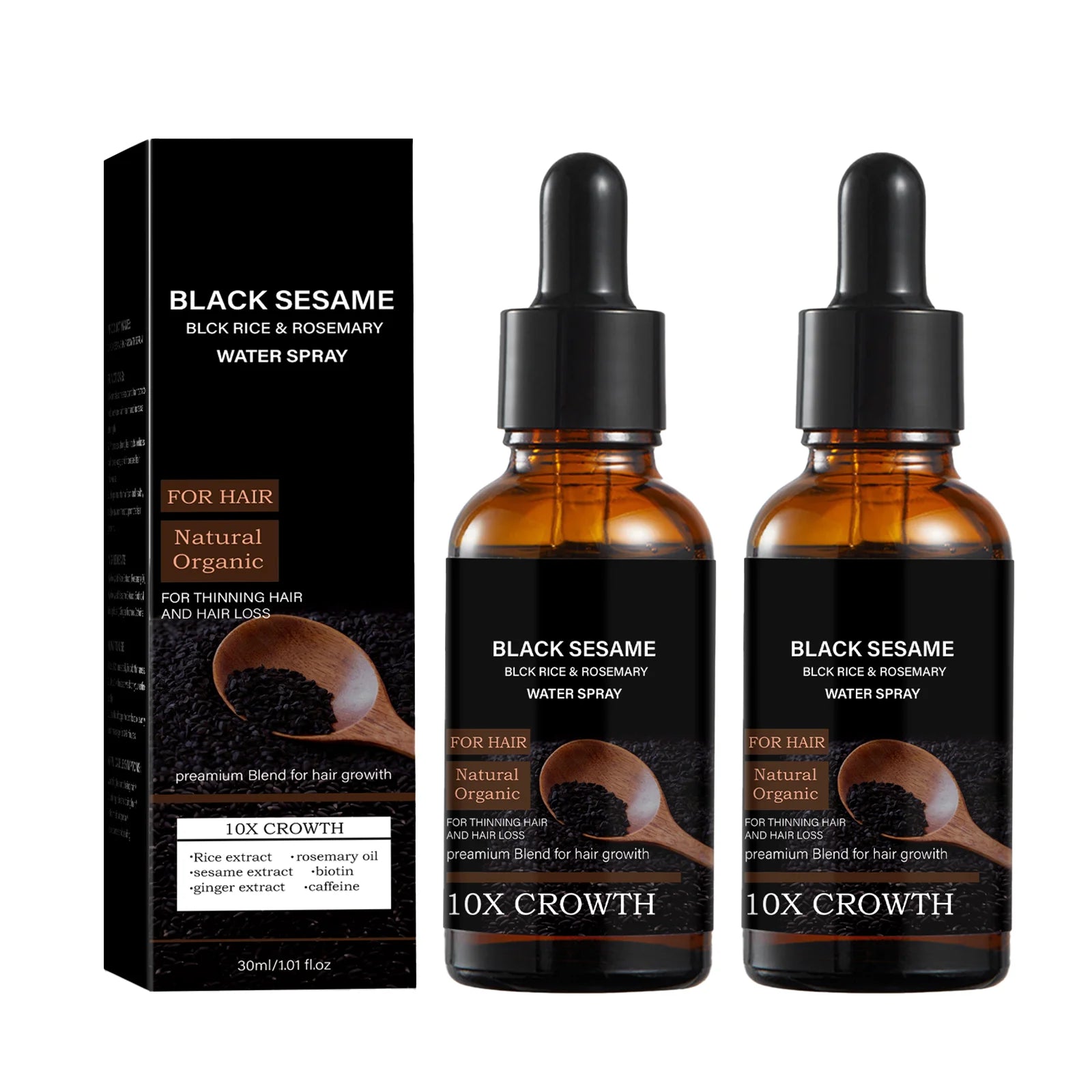 Black Sesame Hair Growth Serum with Caffeine Ginger Extract 30ml Natural Scalp Nourishment Oil for Thinning Hair Stronger Roots