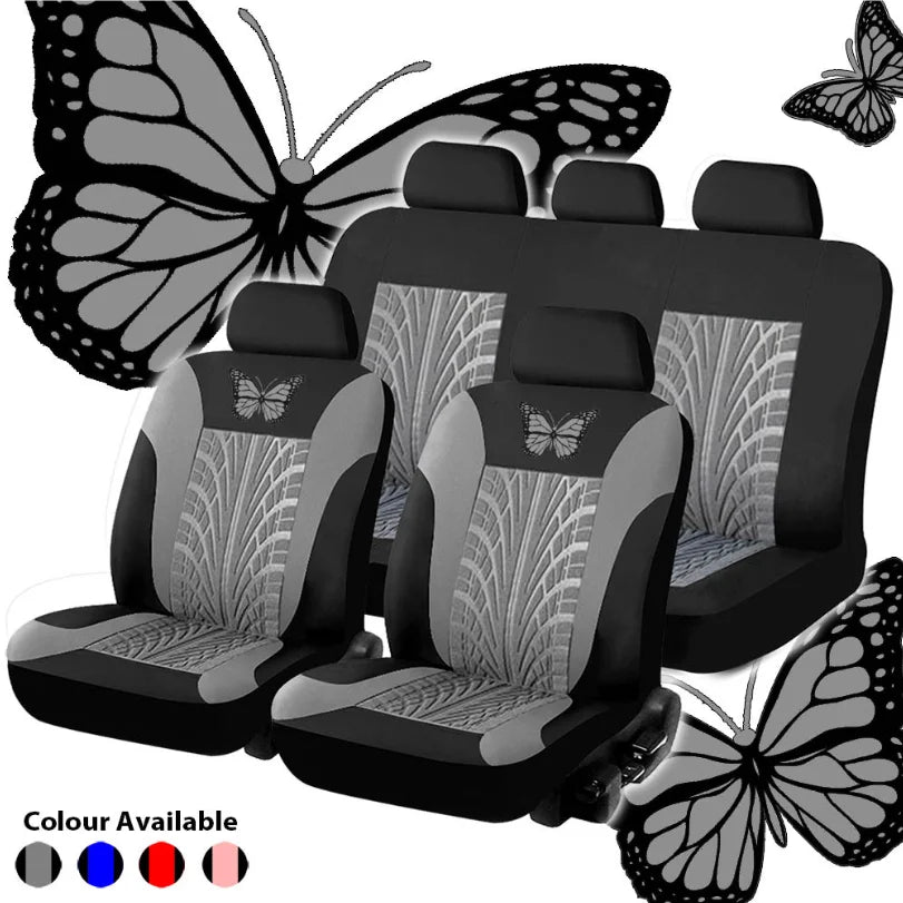 Car Seat Cover Full Set, Universal Butterfly Pattern Embroidery Auto Seat Cover Set