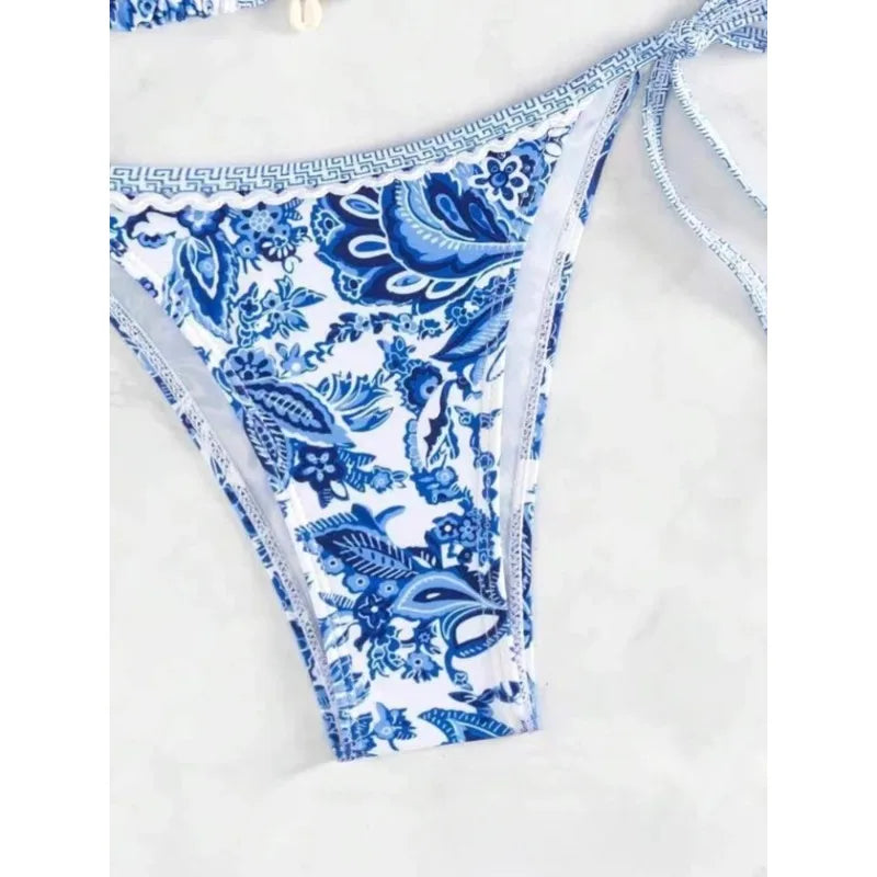 Bikini Split Swimsuit European and American Printed Sexy Strap Swimsuit Ladies' Swimming Clothing and Supplies