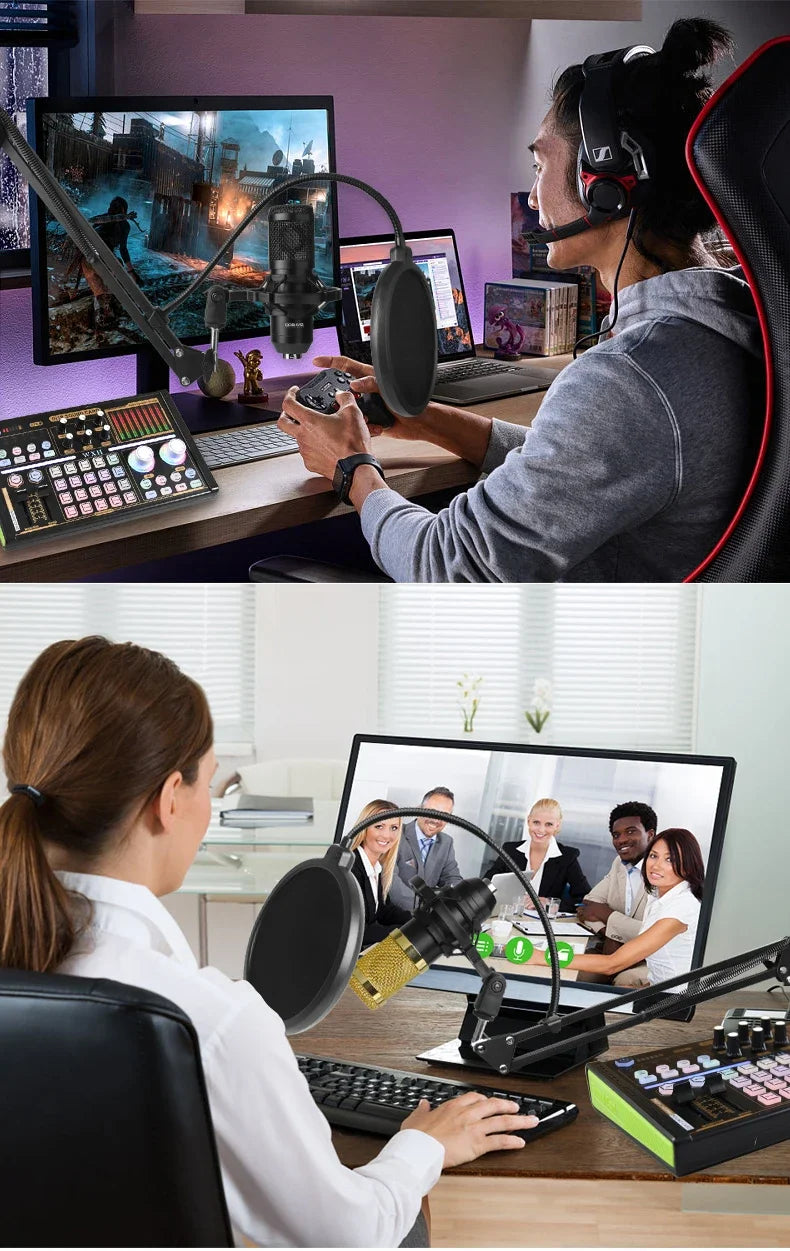 DJ18 Sound Card Studio Record Professional Mixer Singing Noise Reduction Microphone Voice BM800 Live Broadcast Mick Tok Music