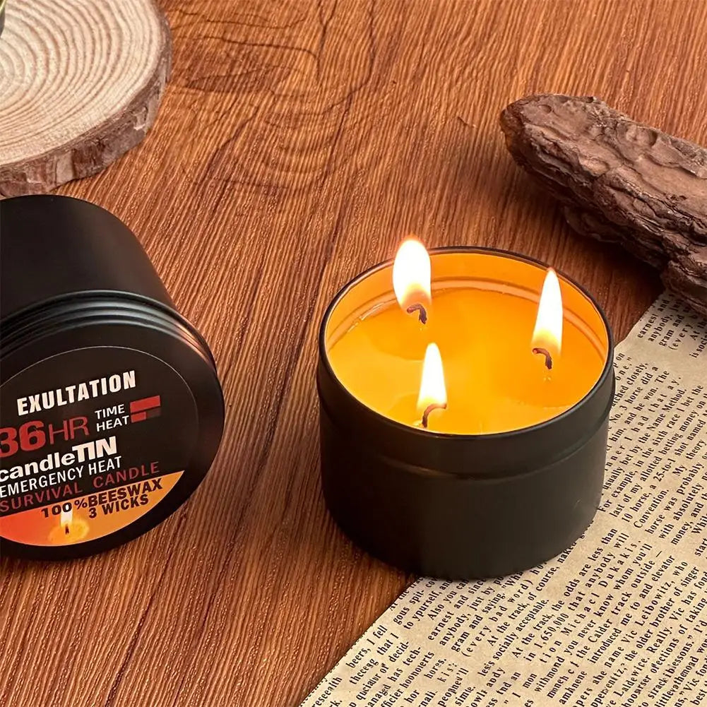 Emergency Candle 36 Hour 3 Wick Long Lasting Beeswax Survival Candle with Aroma for Home Camping Fishing