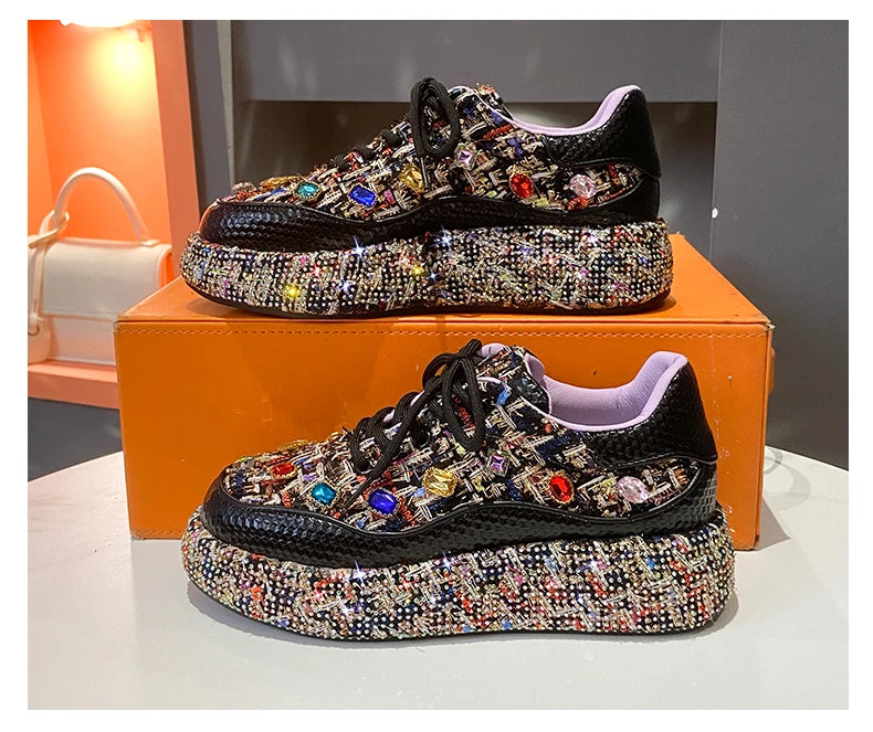 Designer Sneakers for Women 2025 New Spring Shiny Rhinestones Women's Vulcanize Shoes Fashion Autmn Platform Casual Shoes Female