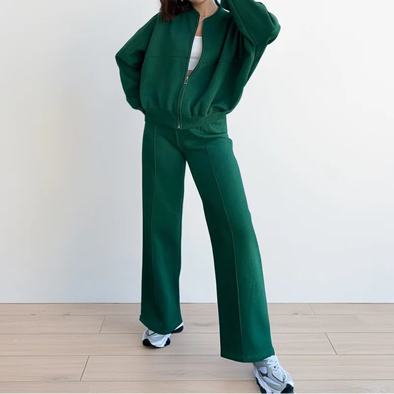 European American women's clothing autumn and winter suit new fashion solid color casual loose street sports sweater suit women