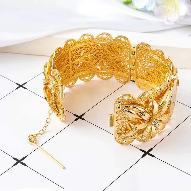 Arab Gold Color Bangles For Women Dubai Bride Crystal Wedding Ethiopian Bracelet Africa Bangle