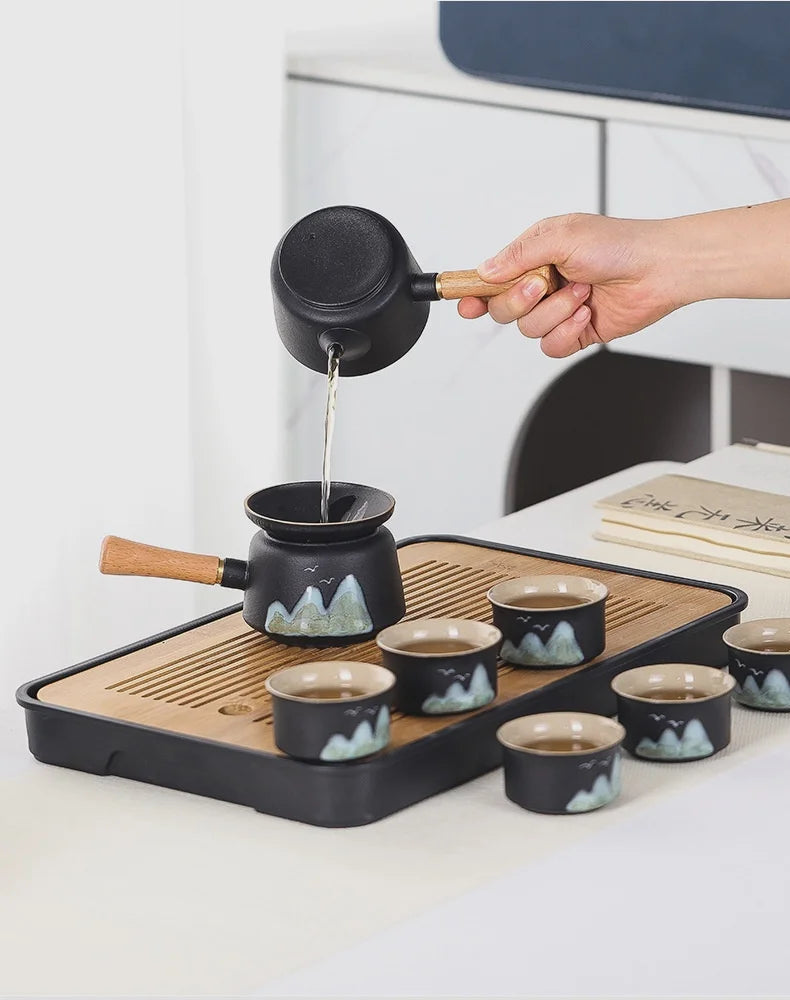 11pcs Japanese Travel Tea Set with Teapot Tea Cups And Bamboo Tray Hand-Painted Ceramic Tea Set with Gift Box And Storage Box