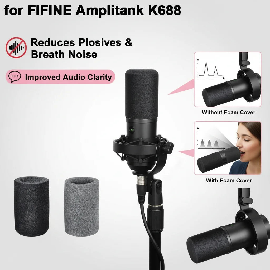 1 Pcs Sponge Foam Replacement Mic Windscreen Cover Flocked Sponge Foam Windproof Microphone Cover for FIFINE Amplitank K688