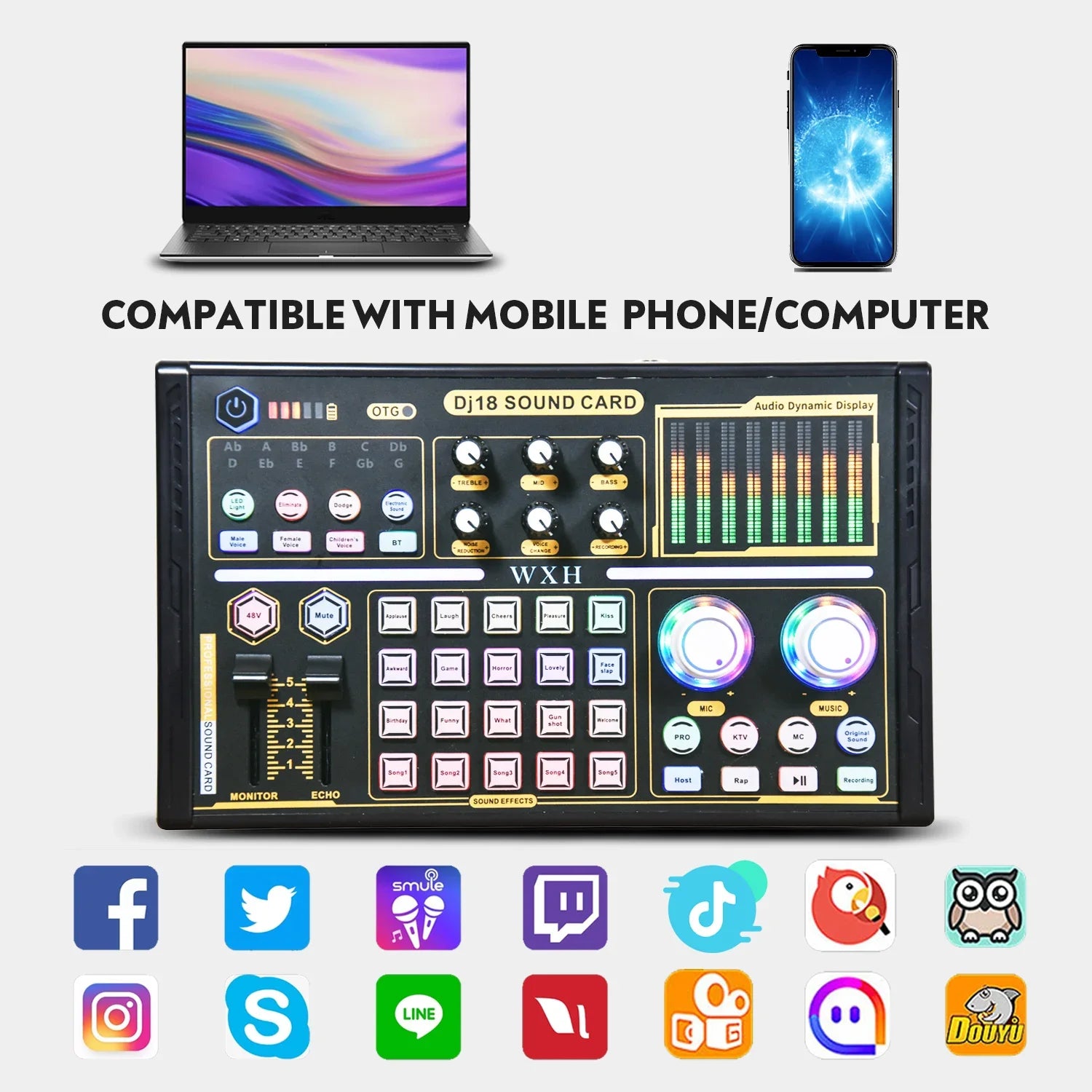 DJ18 Sound Card Studio Record Professional Mixer Singing Noise Reduction Microphone Voice BM800 Live Broadcast Mick Tok Music