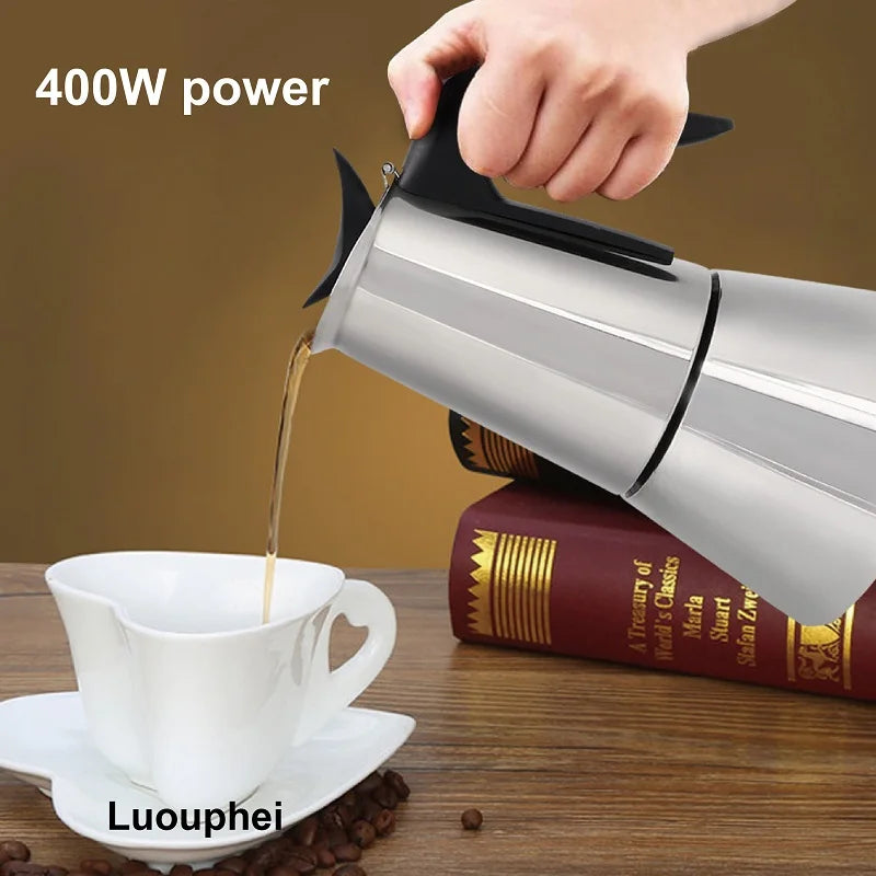 110V/220V Electric Coffee Maker 300ml 304 Stainless Steel Mocha Pot Electric Italian Coffee Maker Percolator for Home