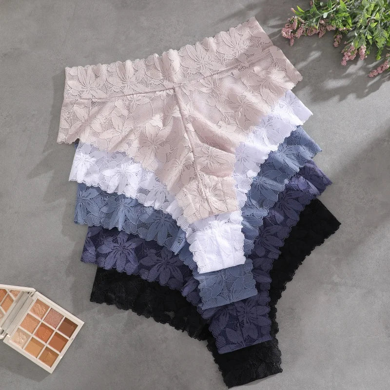 5PCS/SET Women's Floral Lace Panties Sexy Perspective Low Waist Briefs Hollow Comfortable And Breathable Lingerie Sexy Lace New