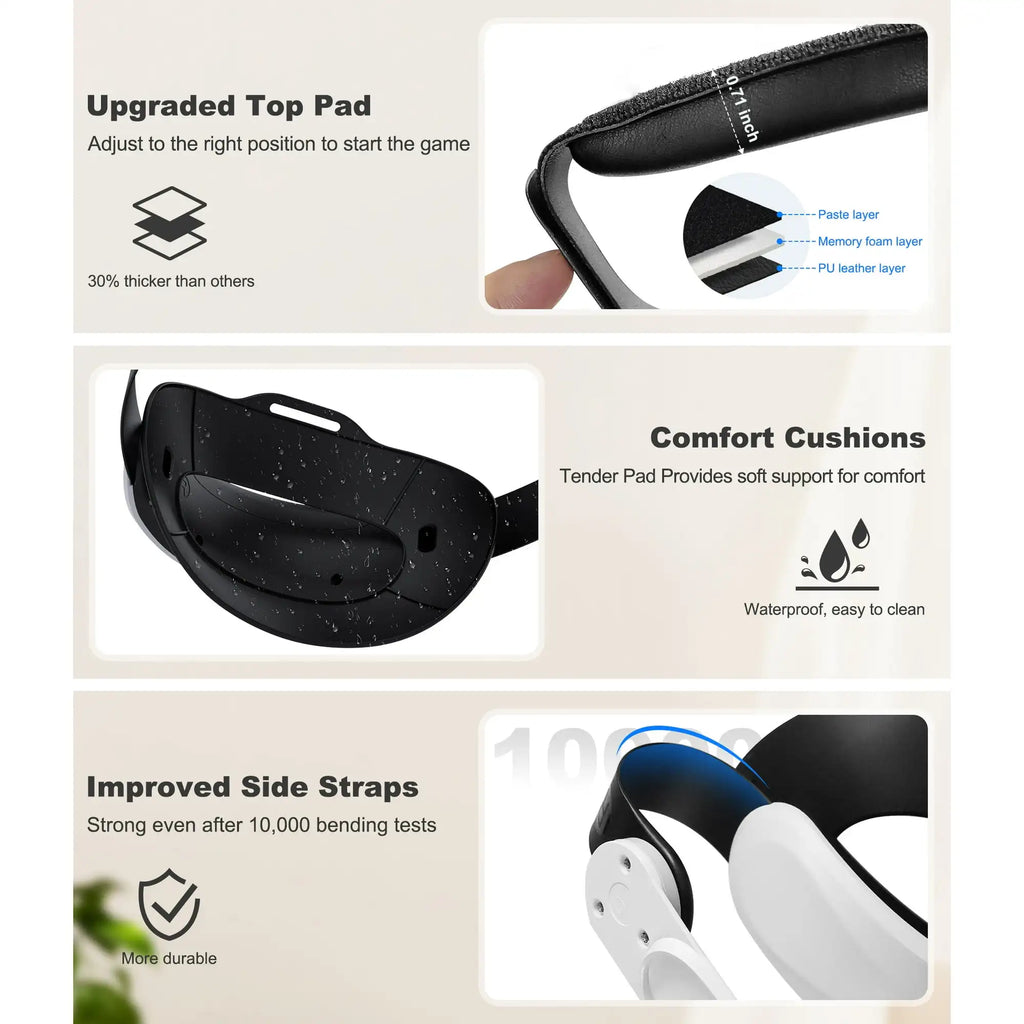 Beboncool Comfort Head Strap for Meta 2/3/3S–Precision-Adjustable Upgrade Headset Strap for VR with Flip Visor & Washable Design