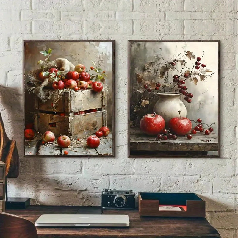 1pc Frameless Retro Still Life Poster Printing Lemon Olive Tree Plant in Vase Canvas Painting Plant Antique Family Room Decor