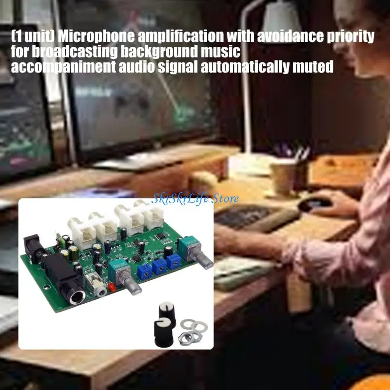 E65E Professional Stereo Audios Mixer Automatically Reduces Background Music Accompaniment Mixing Board DC12V-24V