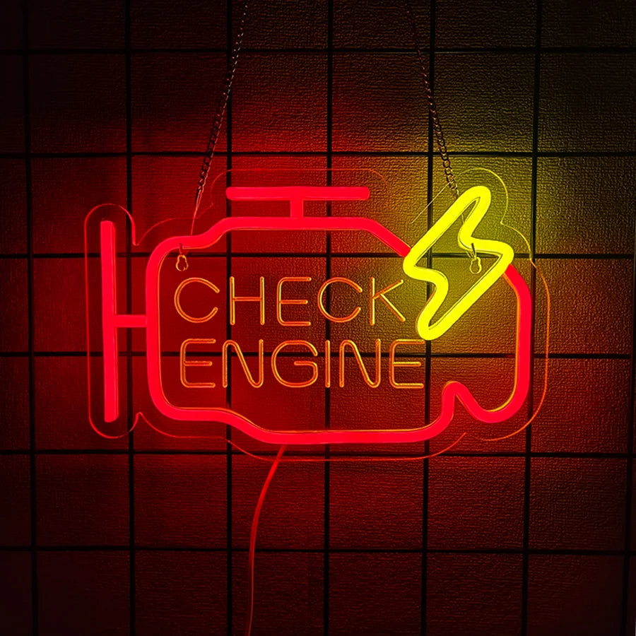 Check Engine Led Neon Sign, Repair Tool Icon, Dad'S Wall Art Gift, Man Cave, Auto Repair Shop, Workshop, Garage And Party Decor.
