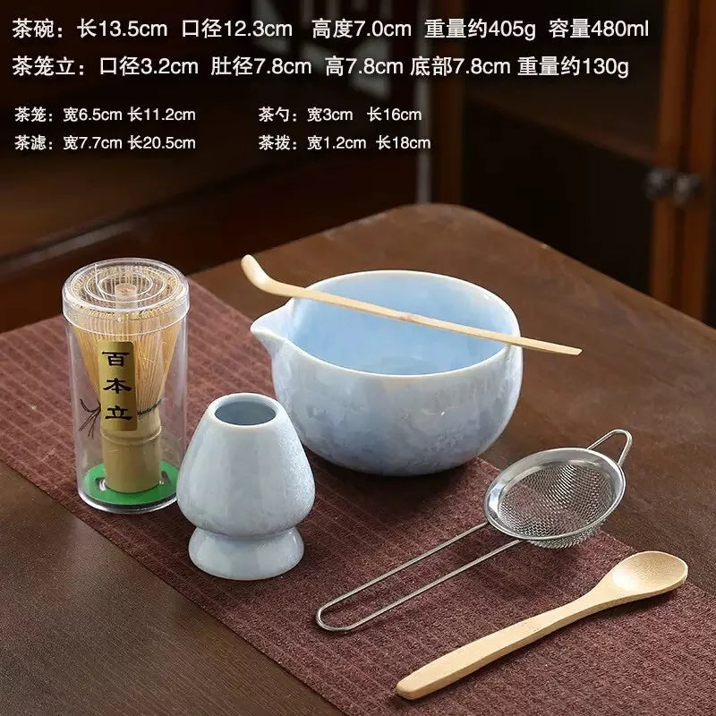 6PCS Matcha Tea Set - Matcha Ceramic Bowl, Food-Grade Whisk, Handmade Bamboo Tea Whisk, Tea Scoop, Tea Ceremony Diy Tools