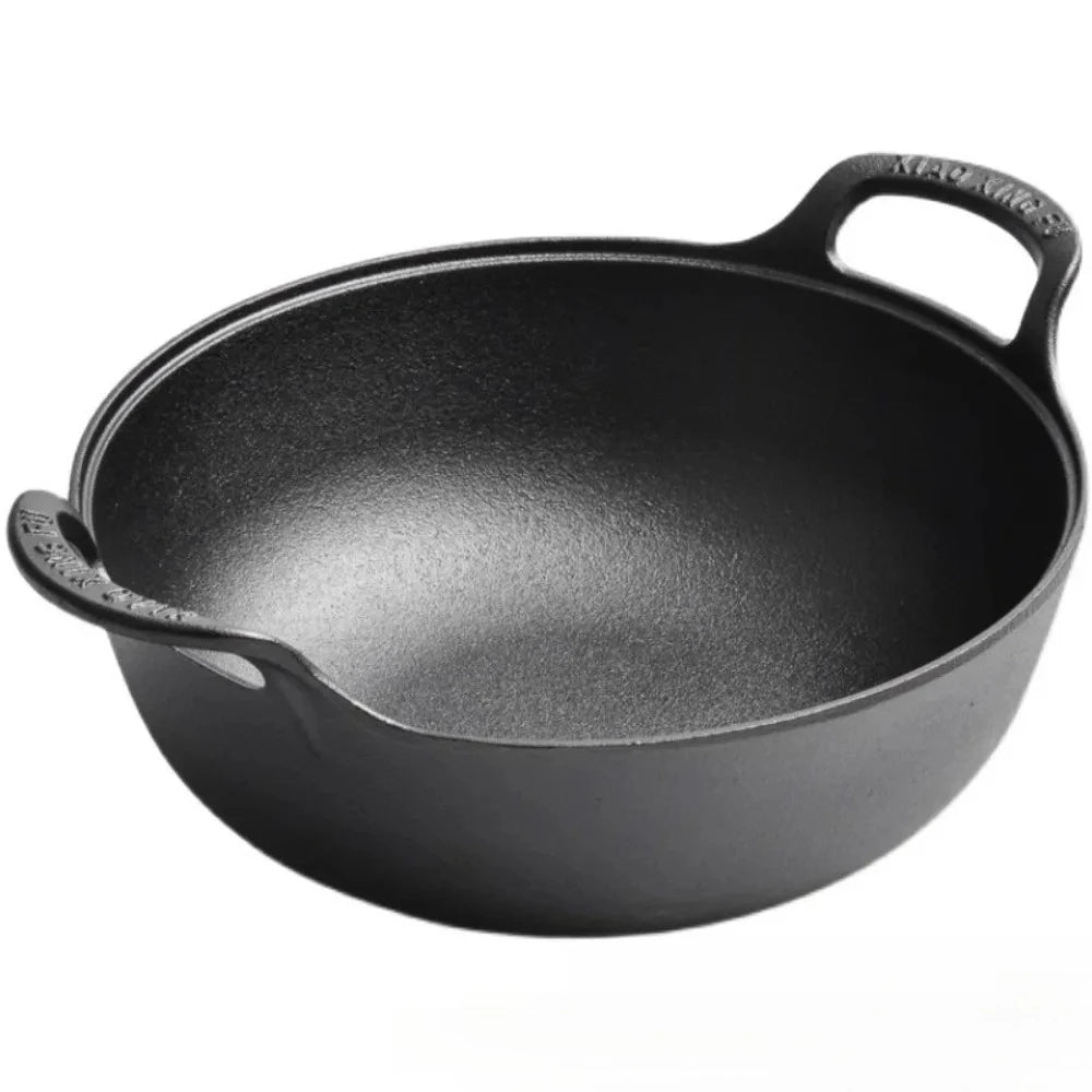 Cast Iron Skillet with Handles Durable Grilling Wok Nonstick Cooking Pot for Home Outdoor Grilling Camping Kitchen Cookware
