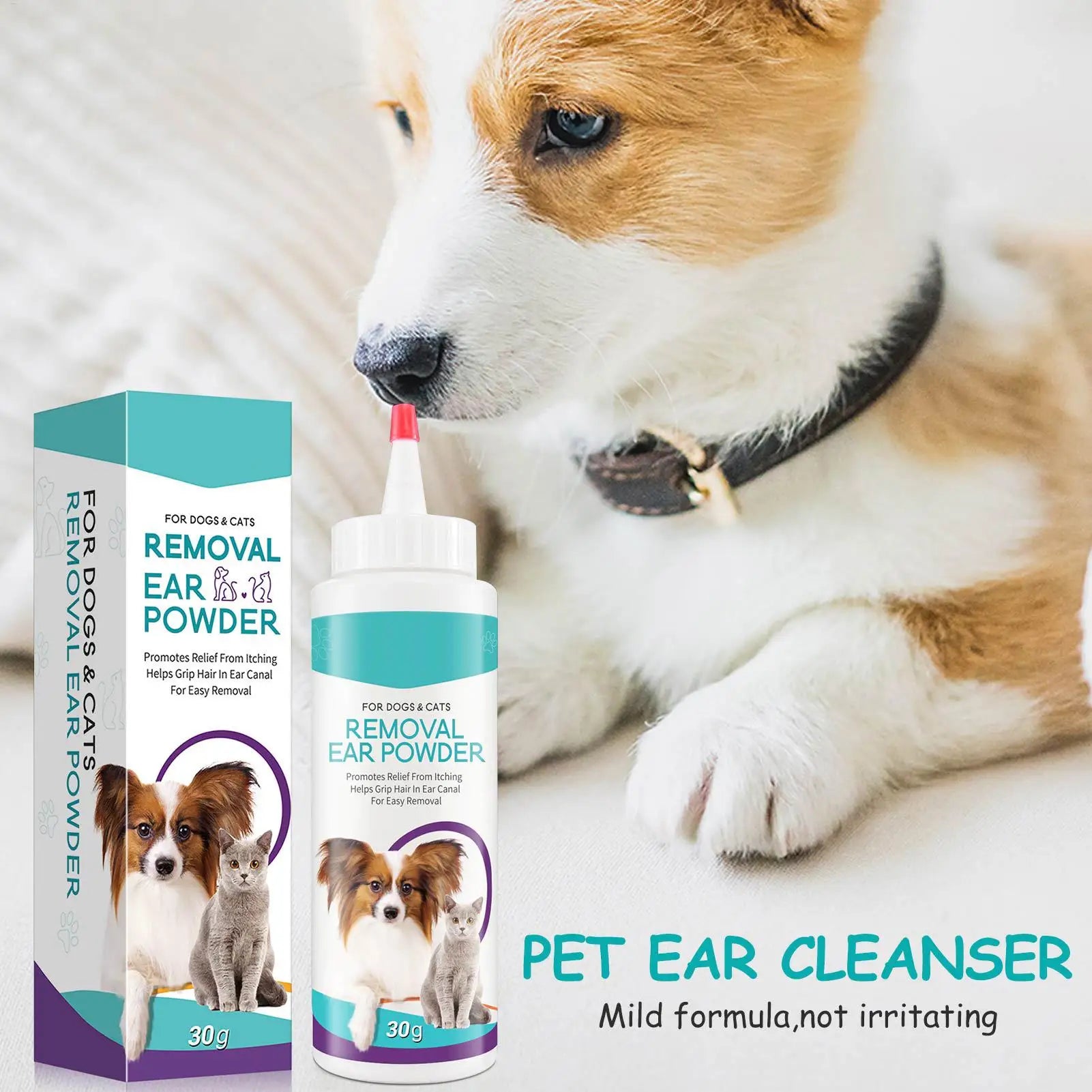 30G Pet Ear Powder Painless Ear Hair Removal Powder For Dogs And Pets Ear Cleaning Tool Ear Washing Powder Odor Removal Cleaner