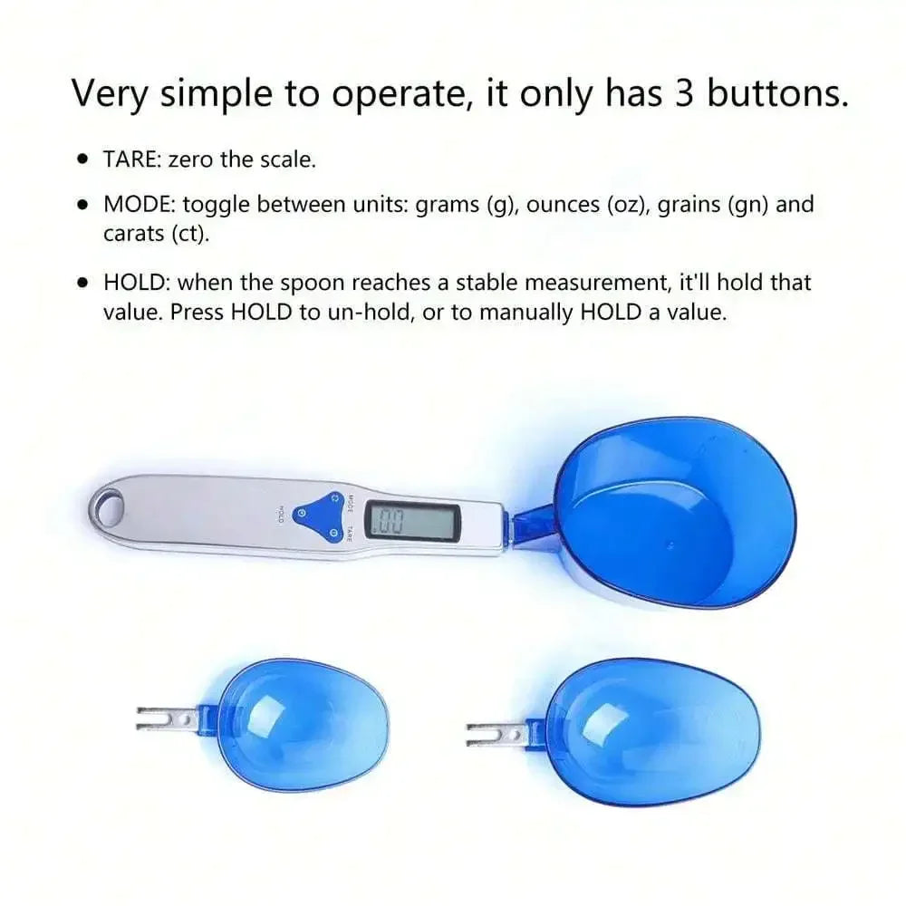 Digital Food Scale with 3 Measuring Spoons (300g/0.1g) - Precision Tool for Milk, Flour, Spices & Medicine Portioning