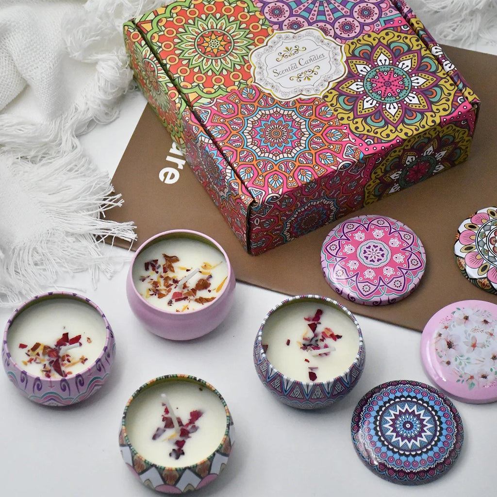 4Pcs/Box Scented Candle Set Gift Islamic Arabian Patterns Fragrance Candle Jar DIY Smokeless Couples Romantic Incense Candles