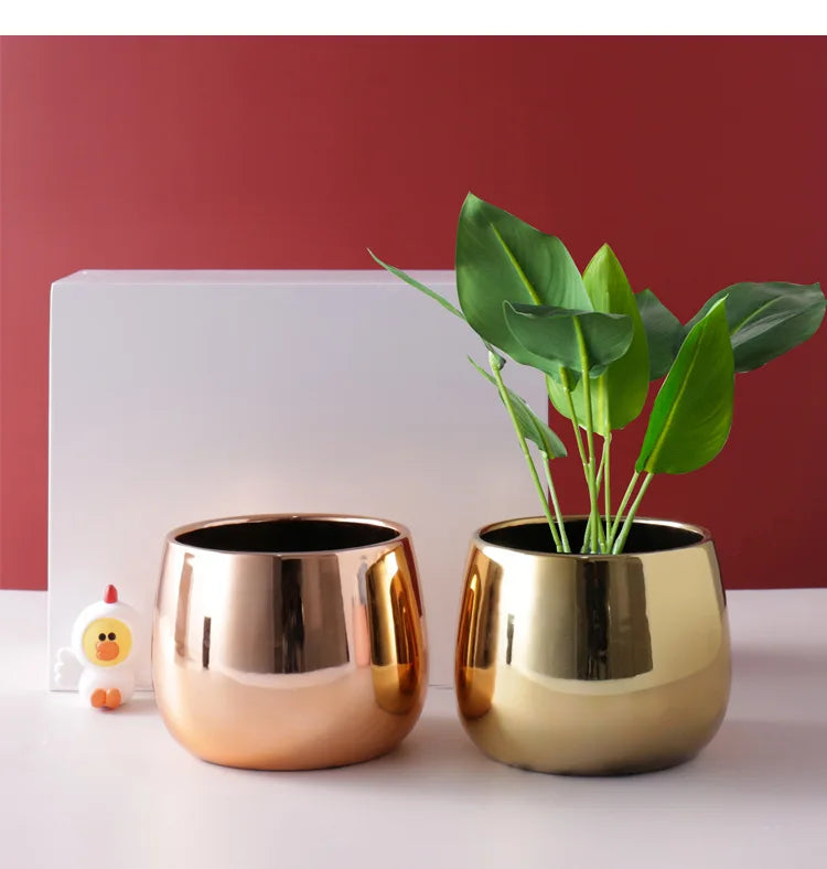Creative Ceramic Small Flower Pot Nordic Electroplating Potted Hydroponic Flower Pot Ceramic Ornament Green Radish Succulent