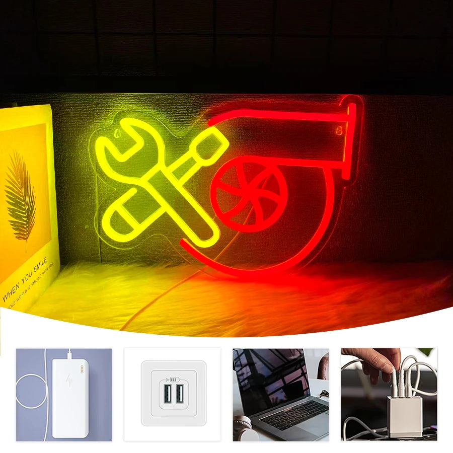 Check Engine Led Neon Sign, Repair Tool Icon, Dad'S Wall Art Gift, Man Cave, Auto Repair Shop, Workshop, Garage And Party Decor.