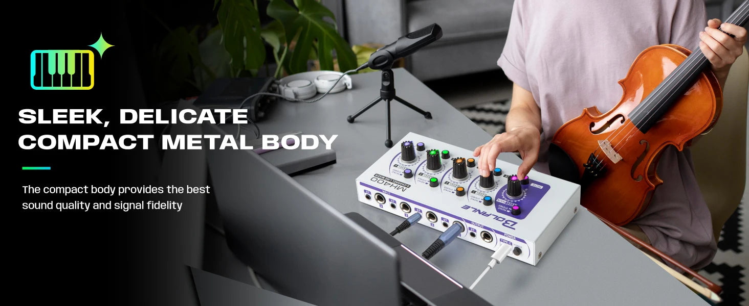 Bolanle Ultra Low-Noise 4-Channel Line Mixer Equipped with stereo mono switching and  mute function RGB lighting effect