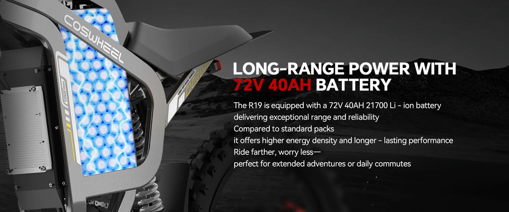 COSWHEEL R19 Electric motorcycle 6000W 72V 40ah 85km/h Lithium Battery Adult Mountain Ebike Electric Motorcycle