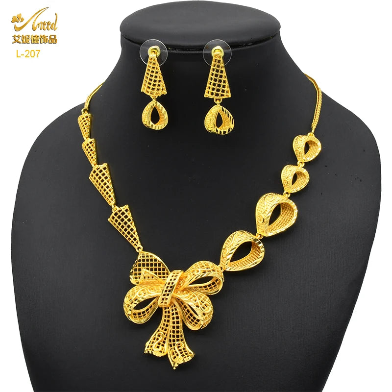 Ethiopian Tassel 24k Gold Plated Jewelry Sets For Women Arabic Wedding Indian Bridal Dubai Necklace And Earring Set Party Gifts