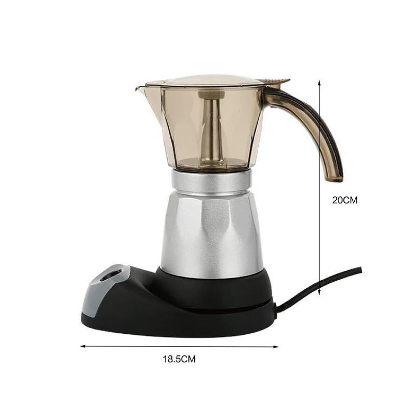 150ml/300ml Electric Coffee Maker Cups Aluminum Mocha Pot 480W Electric Italian Coffee Maker Percolator for Home Silver 3/6Cups