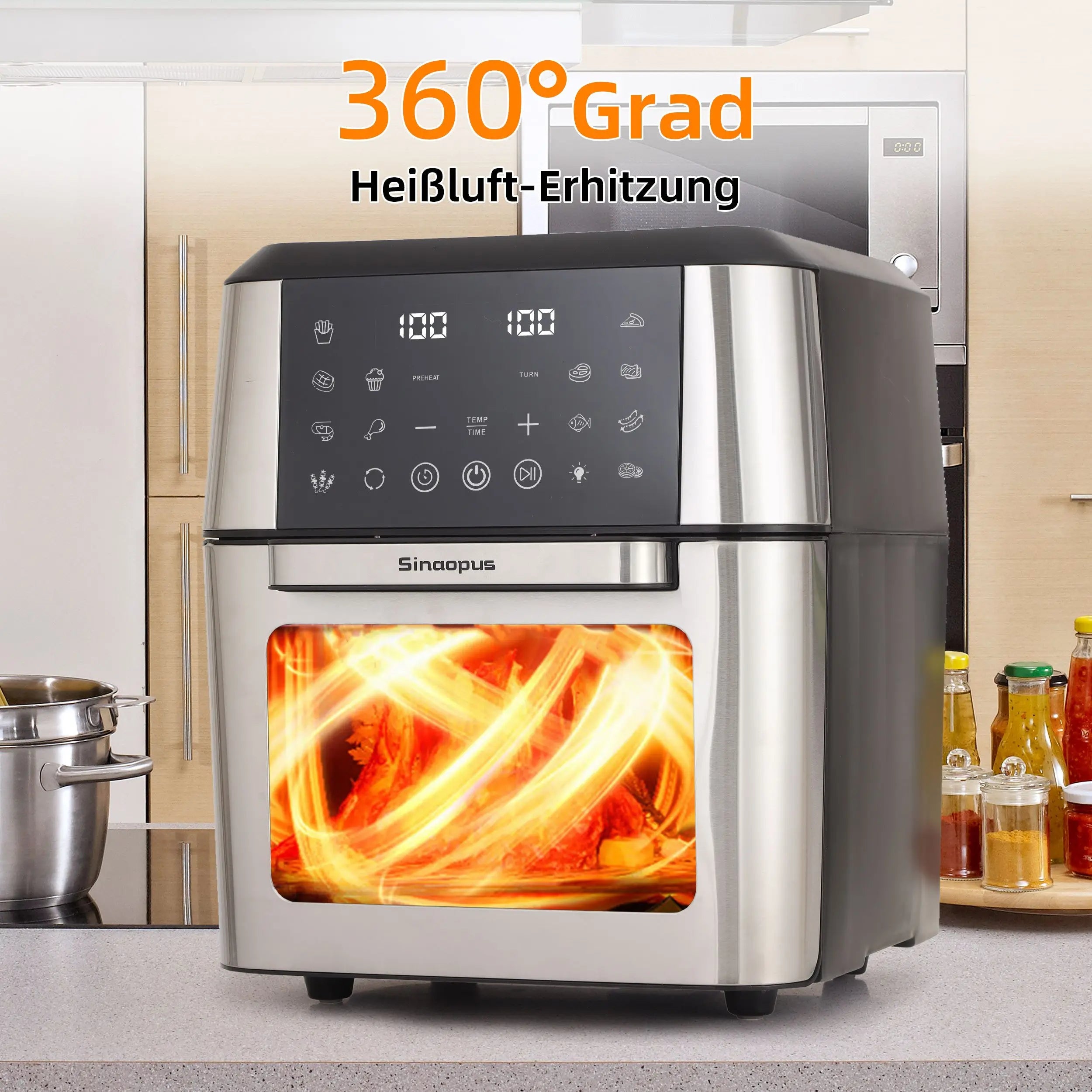 12L Air Fryer Mini Oven,Multi Function Smart machine Air fryers with Glass Viewing Window,Oilless Cooker with LED Touch Control