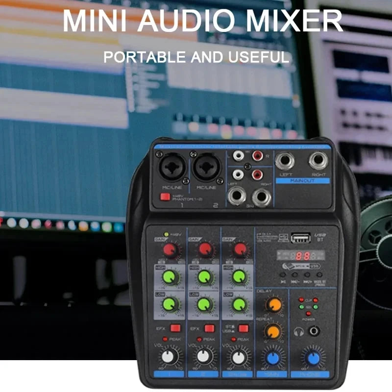 AS4 4 way Mini Mixer with Reverberation Stage Mobile Computer Live USB Recording audio mixer 4 channels DJ Mixer sound Mixer