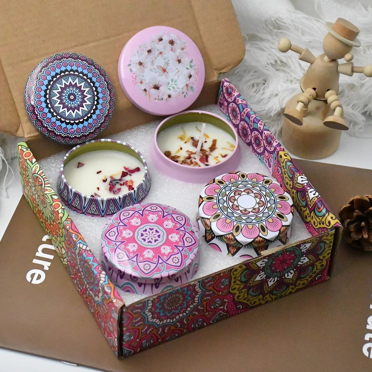 4Pcs/Box Scented Candle Set Gift Islamic Arabian Patterns Fragrance Candle Jar DIY Smokeless Couples Romantic Incense Candles