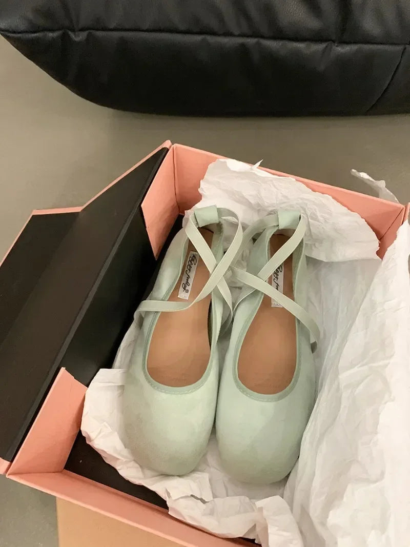Designer Ankle Lace Up Women Ballet Flats Fashion Shallow Soft Sole Footwear Ladies Casual Outdoor Ballerina Shoes