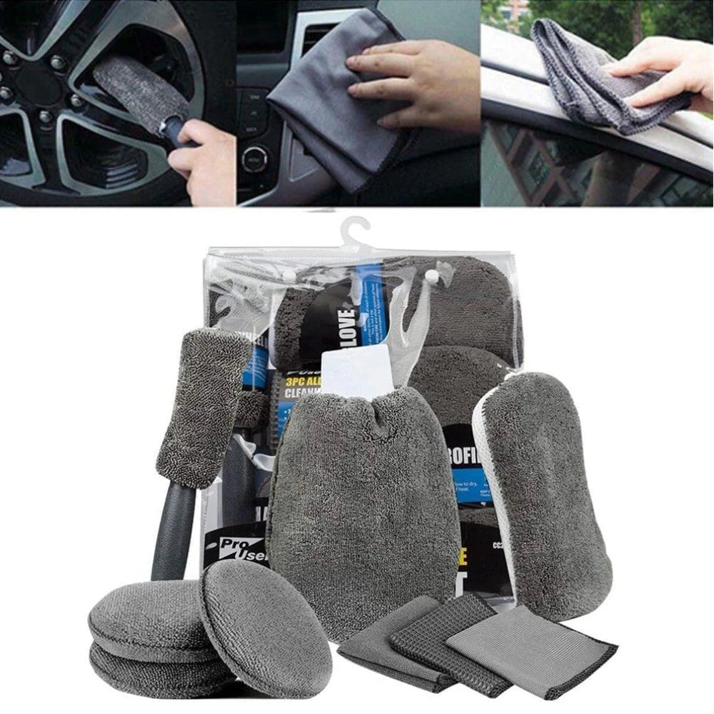 Car Washing Towel 9-Piece Microfiber Car Wash Cleaning Kit Detailing Tools Set for Interior Exterior for Cleaning Cars Casement
