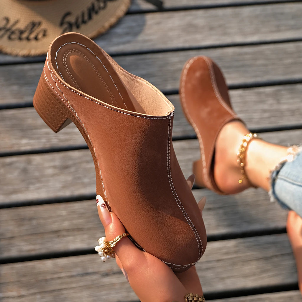 Cushioned Women Sandals Stylish Women's Chunky Heel Mules with Flower Pattern Hollow Upper for Summer Street Parties Fall Events