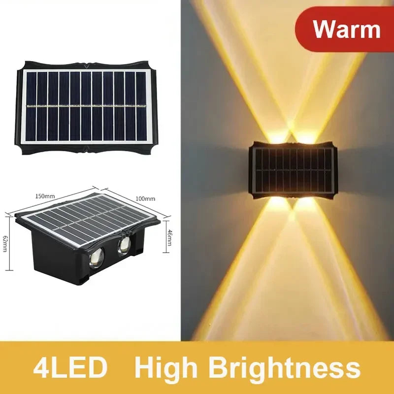 4/6/8LED Solar Wall Lamp Up and Down Luminous Lighting Outdoor Waterproof Decorative Light for Garden Balcony Yard Exterior Wall