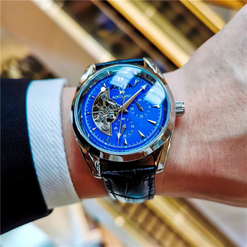 AOKULASIC Luxury Mens Automatic Mechanical Watch Moon Phase Stars Tourbillon Luminous Waterproof Fashion Wristwatch