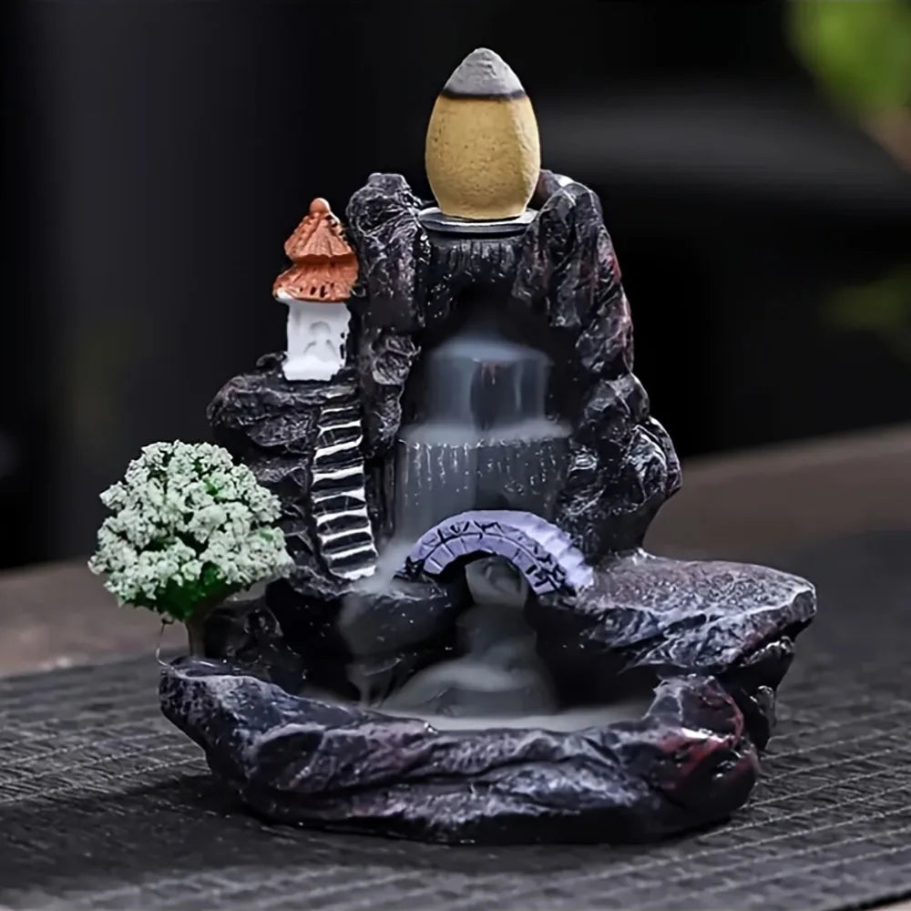 1Pc Unique Creative Mountain Waterfall Incense Burner, Backflow Aromatherapy Resin Waterfall Incense Burner, Statue Ornament Home Decoration Holiday Gift, Perfect Gift for Giving