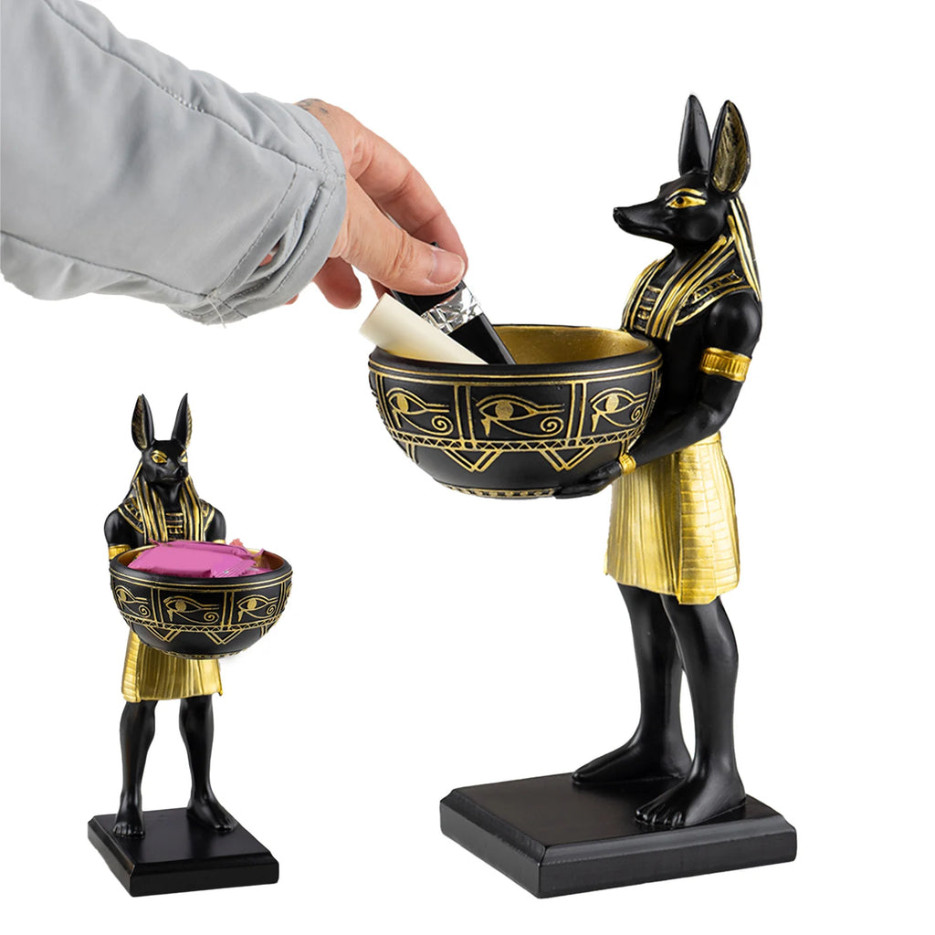 25cm Anubis God Statue Ancient Egypt Art Sculpture with Bowl Egyptian Sculpture Gift for Mythology Lovers & History Buffs