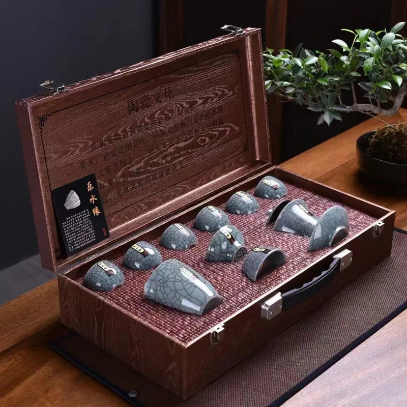 Exquisite Crackle Glaze Kung Fu Tea Set with Premium Teapot in Elegant Gift Box