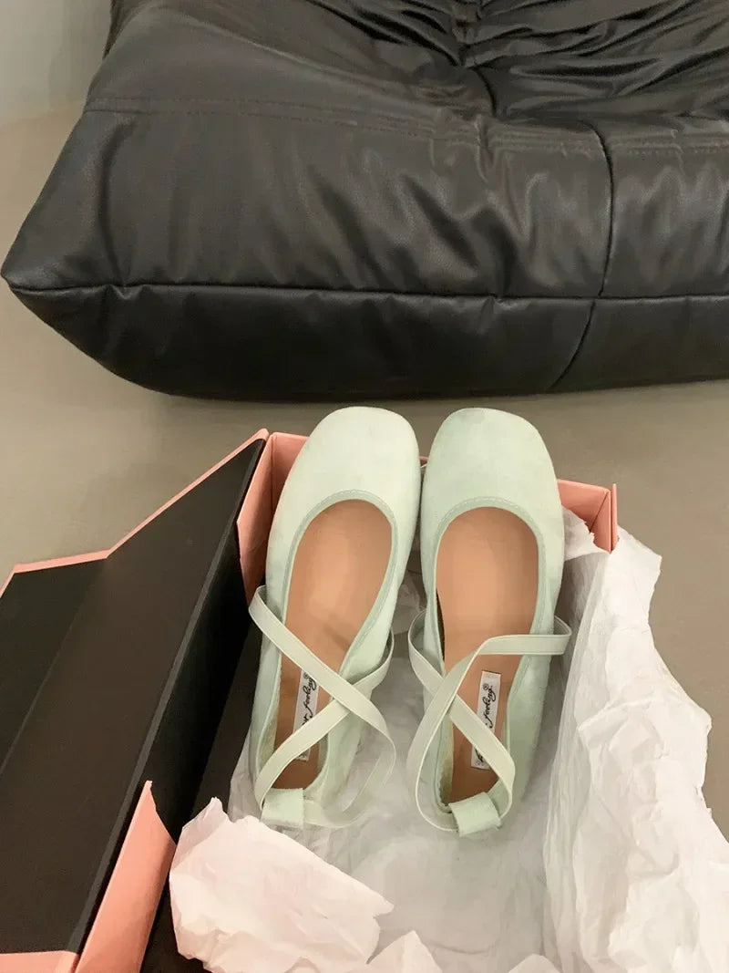 Designer Ankle Lace Up Women Ballet Flats Fashion Shallow Soft Sole Footwear Ladies Casual Outdoor Ballerina Shoes