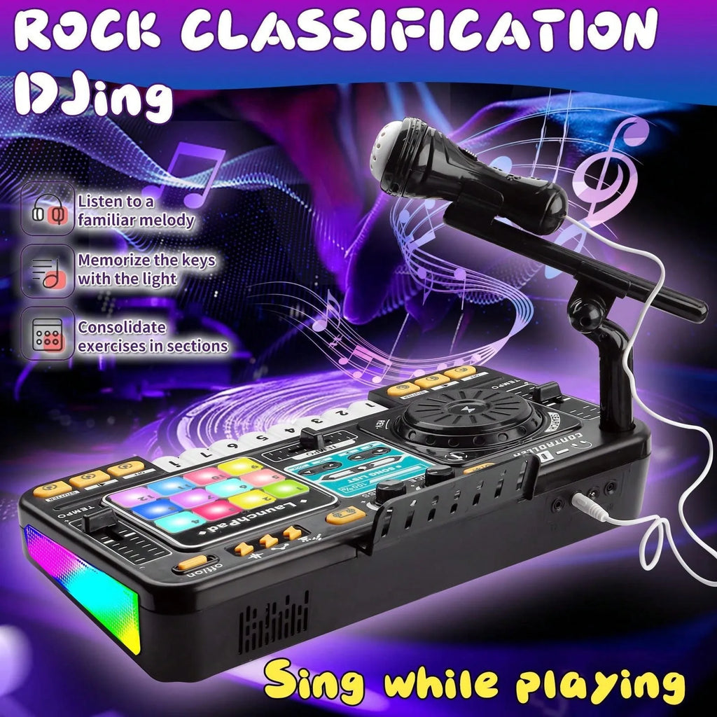 DJ Mixer for Kids, Toddler DJ Mixing Table with DJ Turntable, Game Mode, Light & Speed Control and Microphone, Gifts for 3 4 5 6